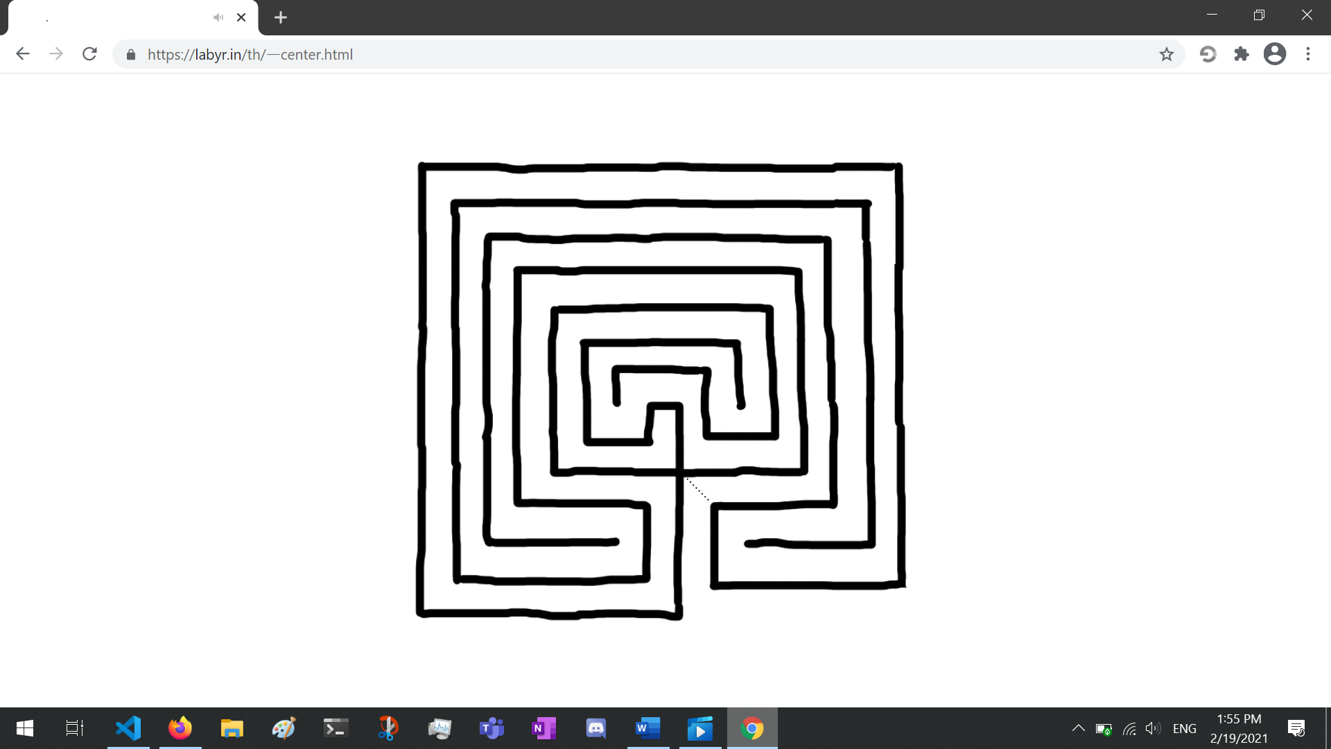 An image of the classical labyrinth, drawn using paint with square corners.